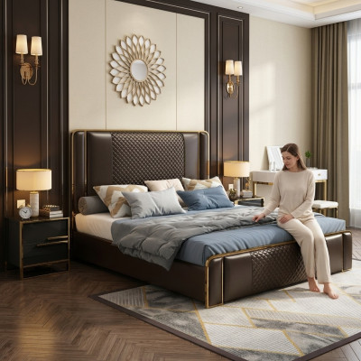 Luxus Designer Bett fürs Schlafzimmer Samt bezogen Möbel Betten Stoff