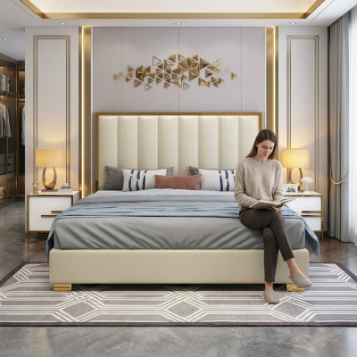 Bett Betten Holz Leder Polster Ehe Design Leder Hotel Boxspring Möbel