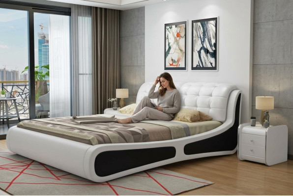 Bett Polster Design Luxus Doppel Betten Weiß 180x200cm Schlaf Zimmer Leder