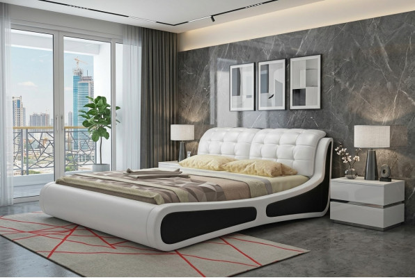 Bett Polster Design Luxus Doppel Betten Weiß 180x200cm Schlaf Zimmer Leder