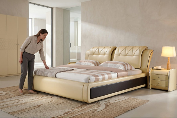 Luxus Schlafzimmer Bett Polster Design Doppel Hotel Betten Lederbett