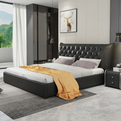 Designer Doppelbett Bett Betten Schlafzimmer Leder Luxus Hotel Polster