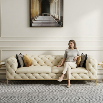 Chesterfield Couch Sofa Polster 3 Sitzer Couchen Sitz Garnitur Sofas Weiß