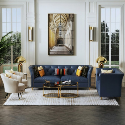 Moderne Chesterfield Sofagarnitur 3+2 Sitzer Stilvolle Couchen Ledermöbel