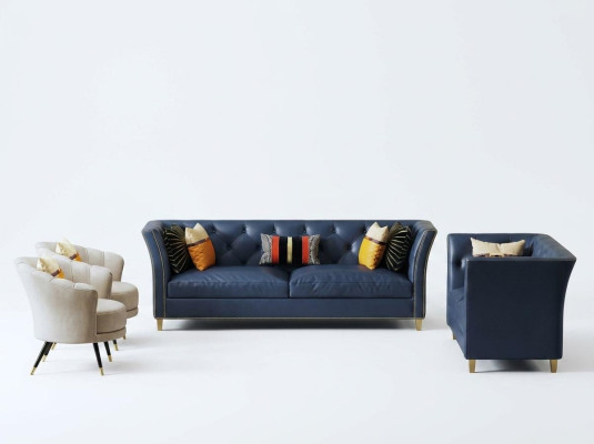 Moderne Chesterfield Sofagarnitur 3+2 Sitzer Stilvolle Couchen Ledermöbel