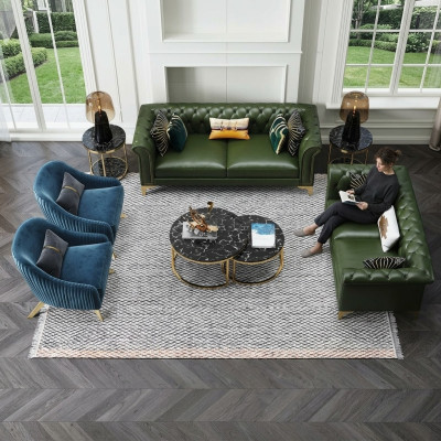 Dunkelgrüne Chesterfield Sofagarnitur 3+2 Sitzer Moderne Polster Wohnlandschaft Sofas