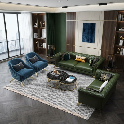 Dunkelgrüne Chesterfield Sofagarnitur 3+2 Sitzer Moderne Polster Wohnlandschaft Sofas