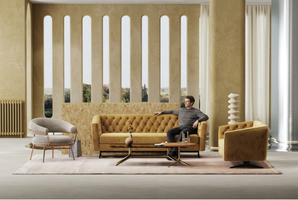 Gelbe Wohnzimmer Sofagarnitur Exklusive 3+2 Chesterfield Polstersofas Sitzmöbel 