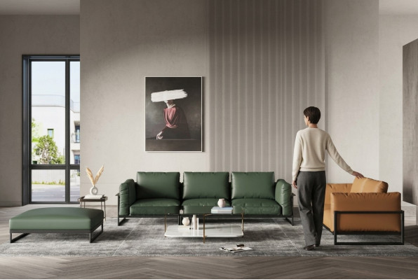 Braun-Grüne 3+2 Sitzer Ledergarnitur Wohnzimmer Kunstleder Couch-Set