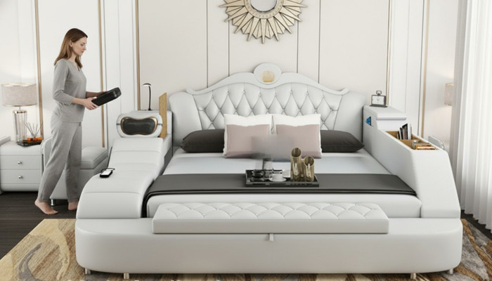 Luxus Bett Leder Betten 180x200 Multifunktion Schlafzimmer Liege Regale Neu