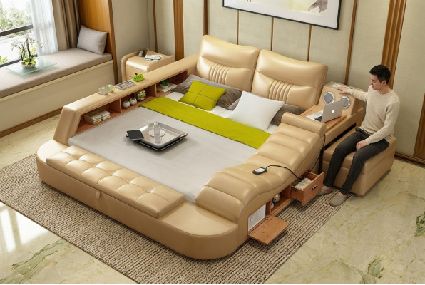 Bett Multifunktion - Tresor - Wärme Liege USB Sound Hotel Betten Leder