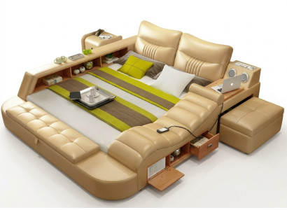 Bett Multifunktion - Tresor - Wärme Liege USB Sound Hotel Betten Leder