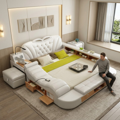 Doppel Luxus Design Hotel Leder Bett Polster Moderne Betten Multifunktion