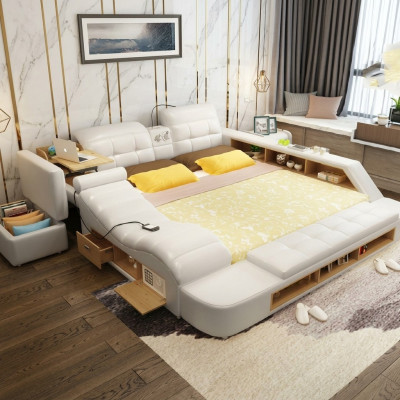 Doppel Design Leder Bett Polster Betten Moderne Hotel Multifunktion
