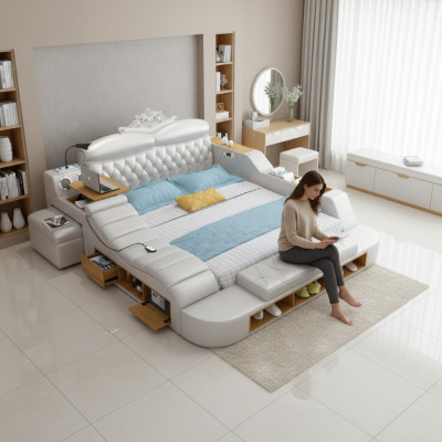 Doppel Luxus Design Hotel Leder Bett Moderne Polster Betten Multifunktion