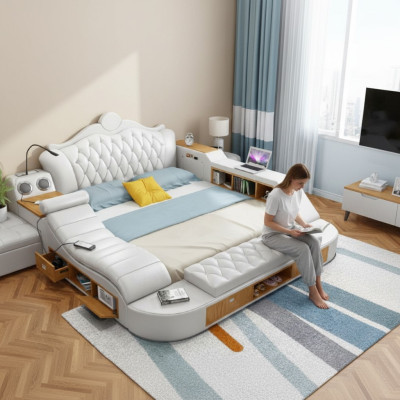 Doppel Luxus Design Bett Polster Betten 180x200 Multifunktion Leder Chesterfield