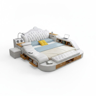 Doppel Luxus Design Bett Polster Betten 180x200 Multifunktion Leder Chesterfield