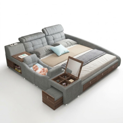 Leder Bett Betten Polster Doppel Multifunktion 180x200 Leder Bettgestell Design