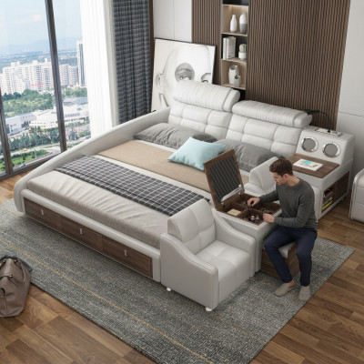 Multifunktions Bett Luxus Design Leder Betten Hotel Doppel Ablage Regal