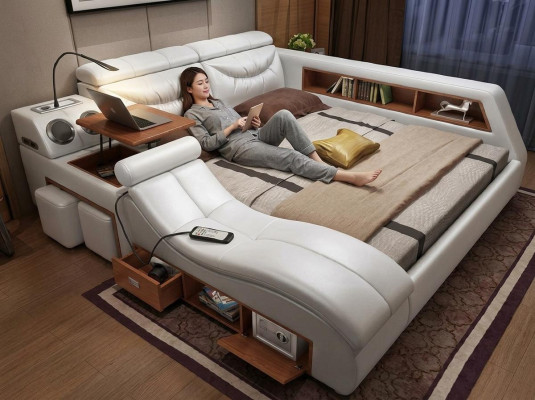 Design Bett xxl Big Leder Polster Betten Hotel 180x200cm Multifunktion