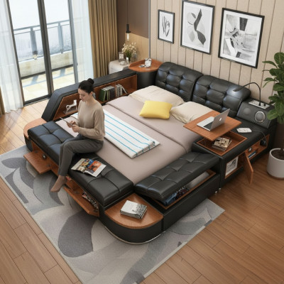 Multifunktion Bett Betten Ehebett Deko Doppelbett Polsterbett Schlafzimmer