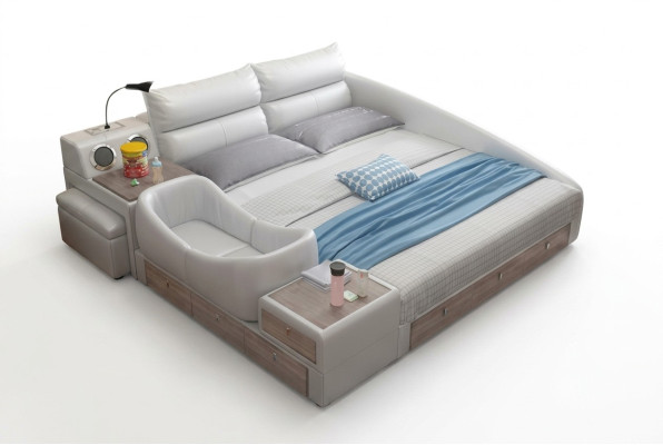 Bett Multifunktion Regal Schrank USB Ladestation Doppel Leder Betten