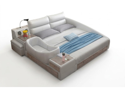 Bett Multifunktion Regal Schrank USB Ladestation Doppel Leder Betten