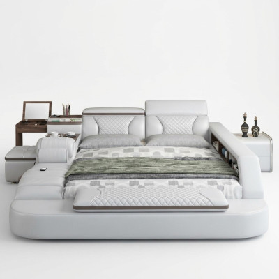 Luxus Bett Bett Leder Betten 180x200 Multifunktion Schlafzimmer Liege Regale