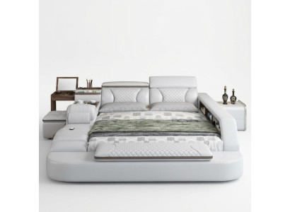 Luxus Bett Bett Leder Betten 180x200 Multifunktion Schlafzimmer Liege Regale