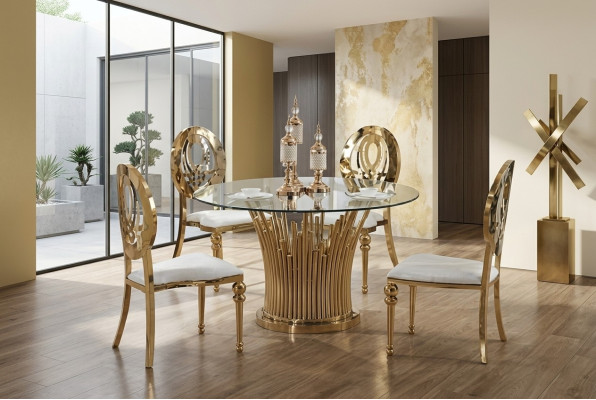 Rund Edelstahl Tisch Runde 5tlg Runder Esszimmer Tisch + 4 Stühle Set