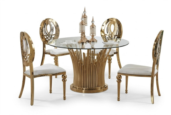 Rund Edelstahl Tisch Runde 5tlg Runder Esszimmer Tisch + 4 Stühle Set