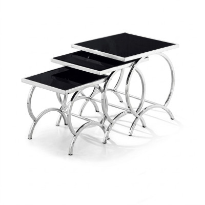 Beistelltisch Tisch 3x Couchtisch Sofa Tische Wohnzimmer Design Edelstahl
