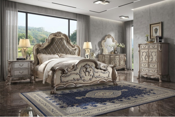 Komplett Set Schlafzimmer Königliches Barock Bett Schminktisch Nachttisch 6 tlg.