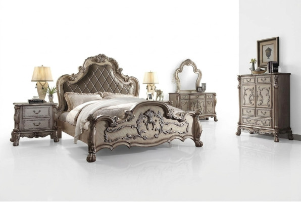 Komplett Set Schlafzimmer Königliches Barock Bett Schminktisch Nachttisch 6 tlg.