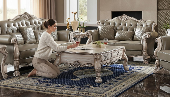 Couchtisch Tisch Sofa Tische Beistelltisch Wohnzimmer Design Beige Holz Barock