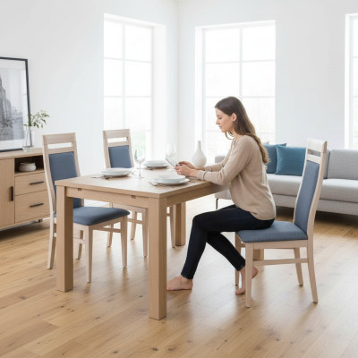 Stühle Küche Esszimmer Stoff Holz Set 4x Design Stuhl Textil Lehnstuhl Polster