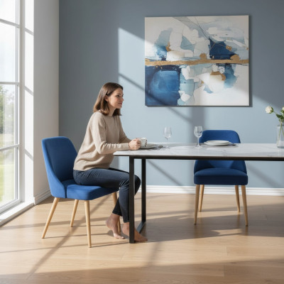 Küche Esszimmer Stühle 6x Stuhl Gruppe Stühle Garnitur Textil Stoff Holz Möbel