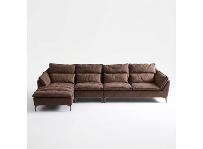 Wohnzimmer Design Ecke Textil Leder Braun Luxus Sofa Couch Polsterung L-Form Neu