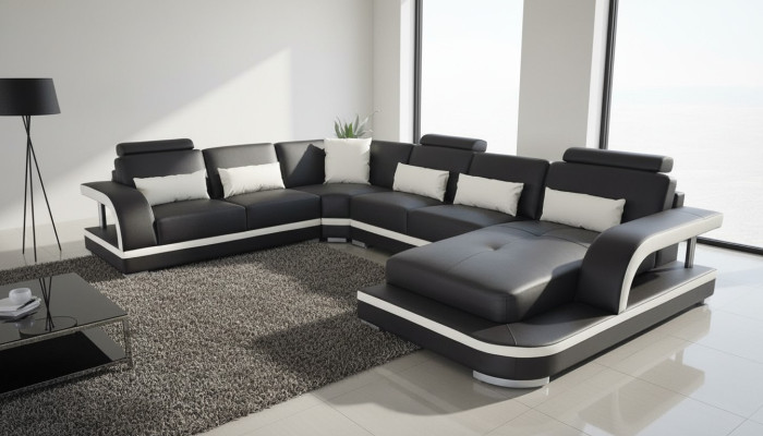Wohnzimmer Ecksofa U-Form Holz Neu Modernes Design Polsterung Couch