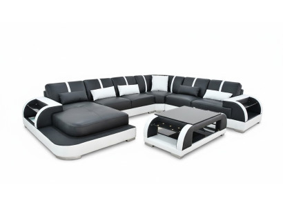 Sofa Couch Polster Ecke Garnitur Stoff Sofas Leder Ecksofa U-Form Wohnlandschaft
