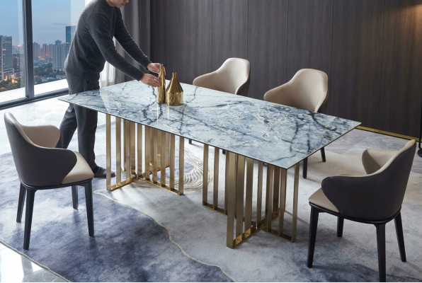 Design Tisch Edelstahl Büro Konferenz Esszimmer Wohnzimmer Marmor Farbe Möbel