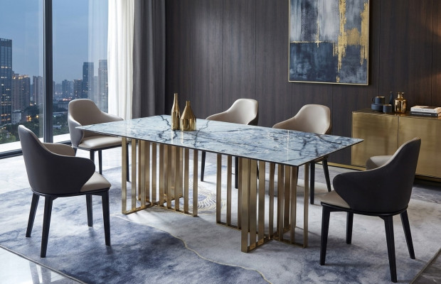 Design Tisch Edelstahl Büro Konferenz Esszimmer Wohnzimmer Marmor Farbe Möbel