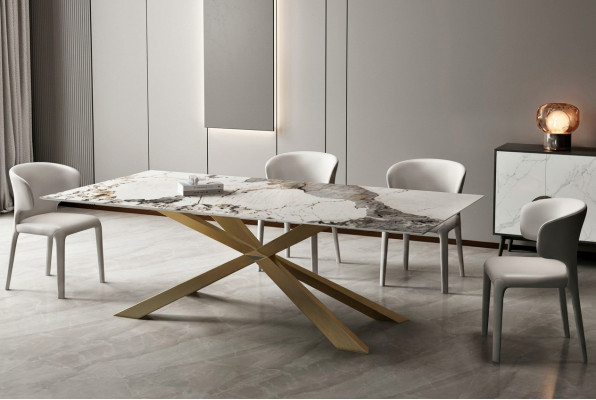 Design Wohn Tische Ess Zimmer 180x90cm Möbel Tisch Esstisch Edelstahl x beine