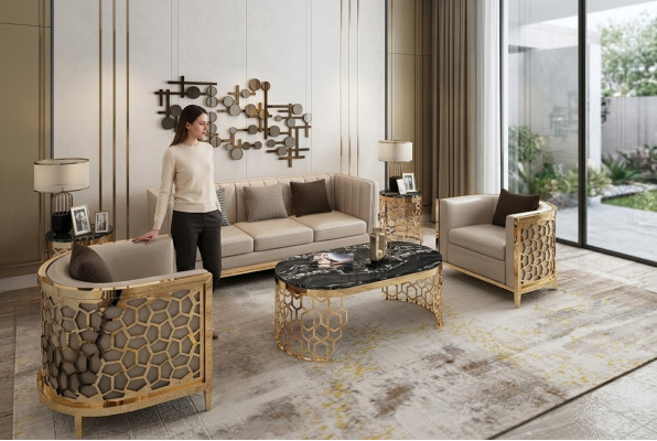 Design Polster Sofas Leder Relax Modern NEU Beige Sitzgarnitur 3+1+1 Sitzer
