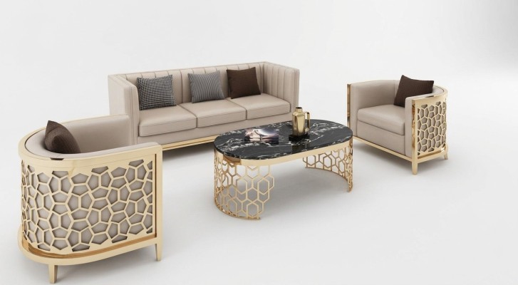 Design Polster Sofas Leder Relax Modern NEU Beige Sitzgarnitur 3+1+1 Sitzer