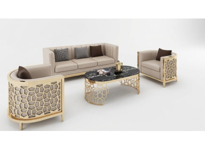 Design Polster Sofas Leder Relax Modern NEU Beige Sitzgarnitur 3+1+1 Sitzer