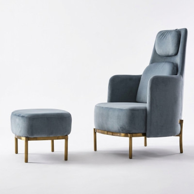 Sessel Stuhl Polster Fernseh leder Textil Stoff Grau Design Lounge