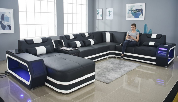 Wohnlandschaft Couch Textil Leder Sofas Polster Eckcouch Design Ecksofa U-form