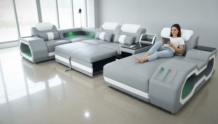 Grau Neu Sofa U-Form Stoffsofa Couch Wohnlandschaft Design Modern Leder Sofas