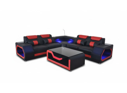 Wohnzimmer Ecksofa L-Form Leder Holz Modernes Design Polsterung Couch Neu